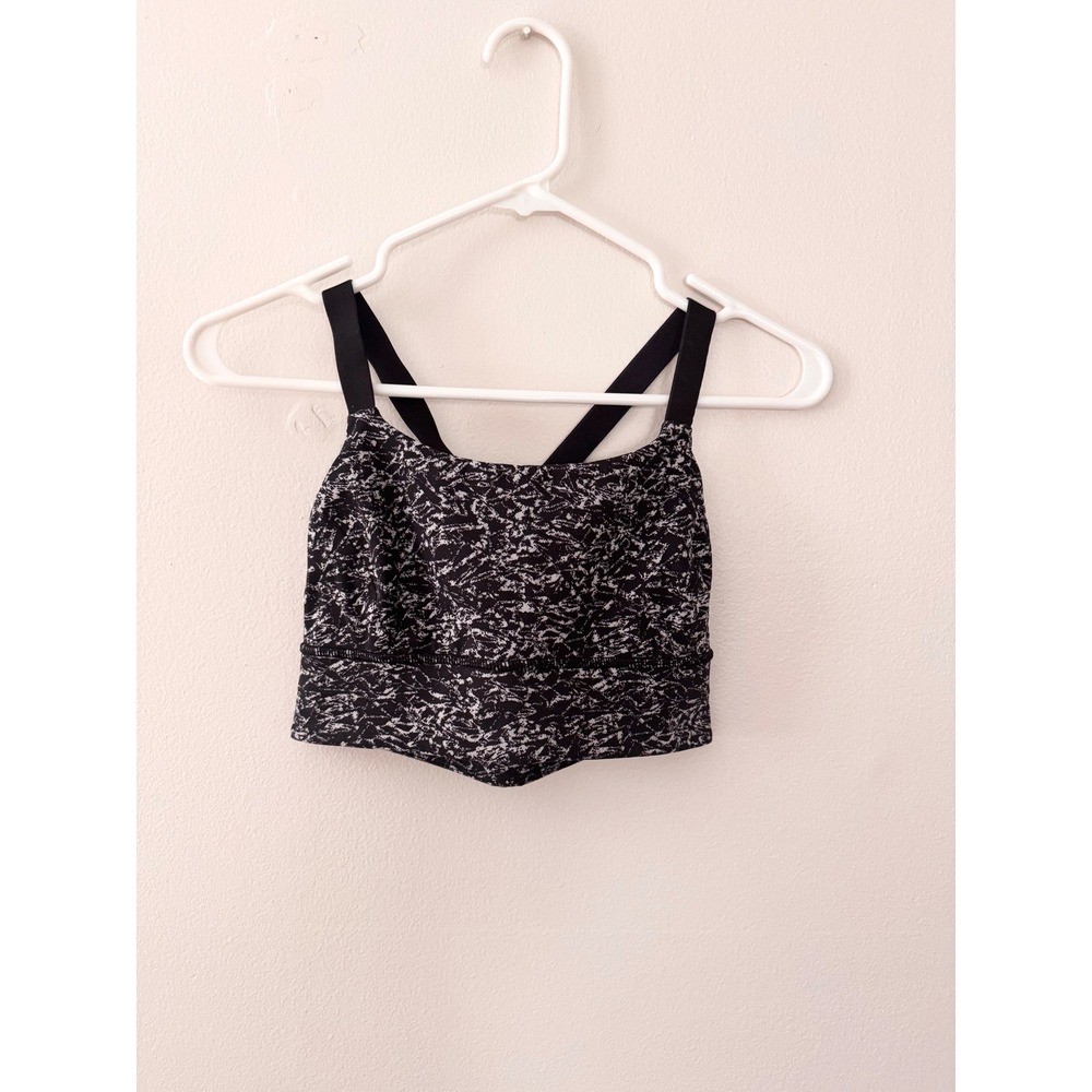 Lululemon Longline Sports Bra Black White Crackle Print Adjustable Straps
